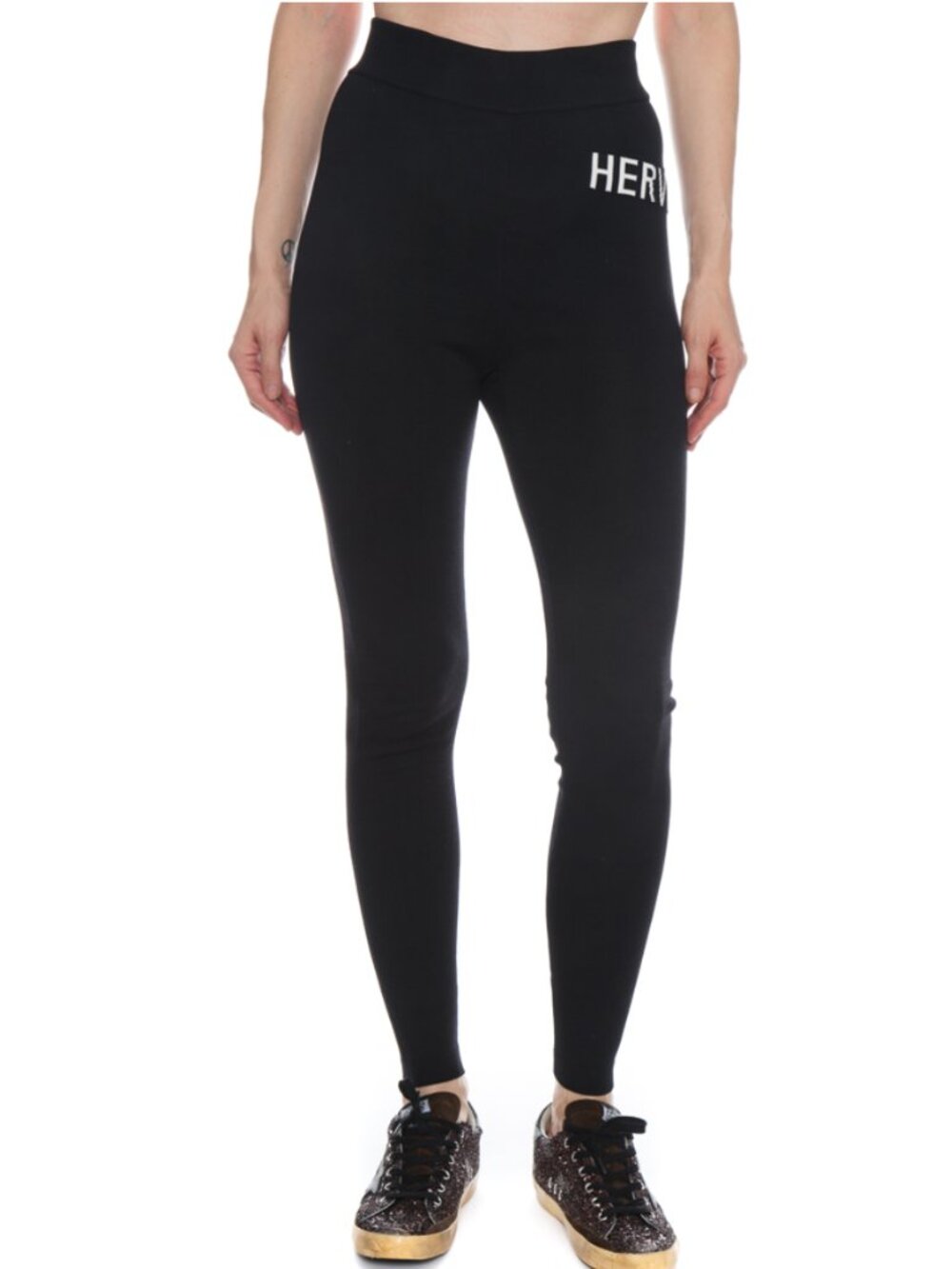 Herve by Herve Leger Black Leggings with Intarsia Logo